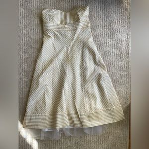 Jcrew silk yellow and white seersucker cocktail dress
